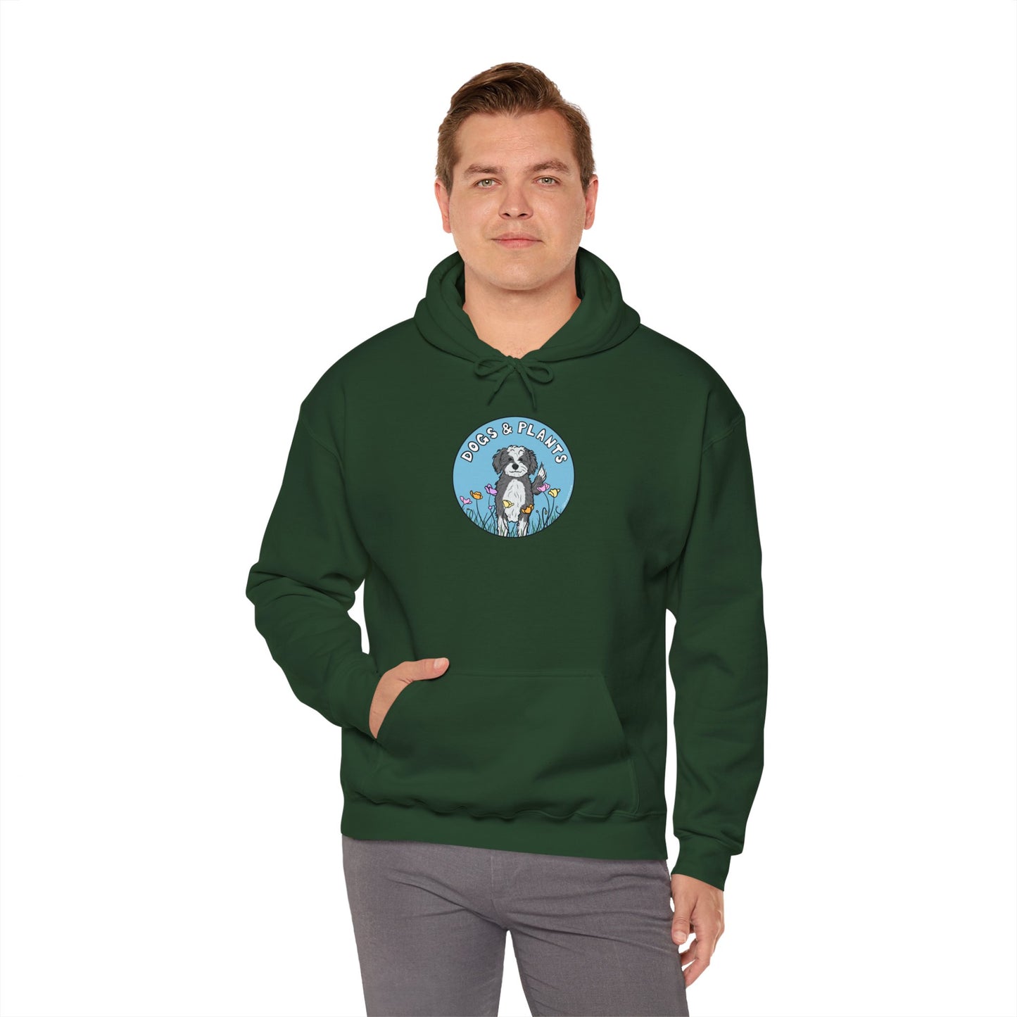 Dogs & Plants Hoodie for Doodle & Plant Lovers - Forest Green