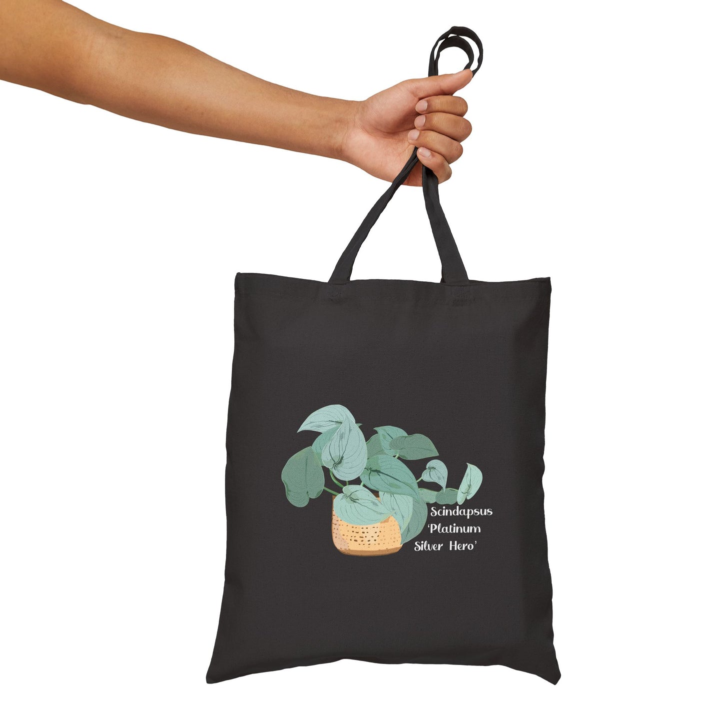 Scindapsus 'Platinum Silver Hero' Canvas Tote Bag - Black