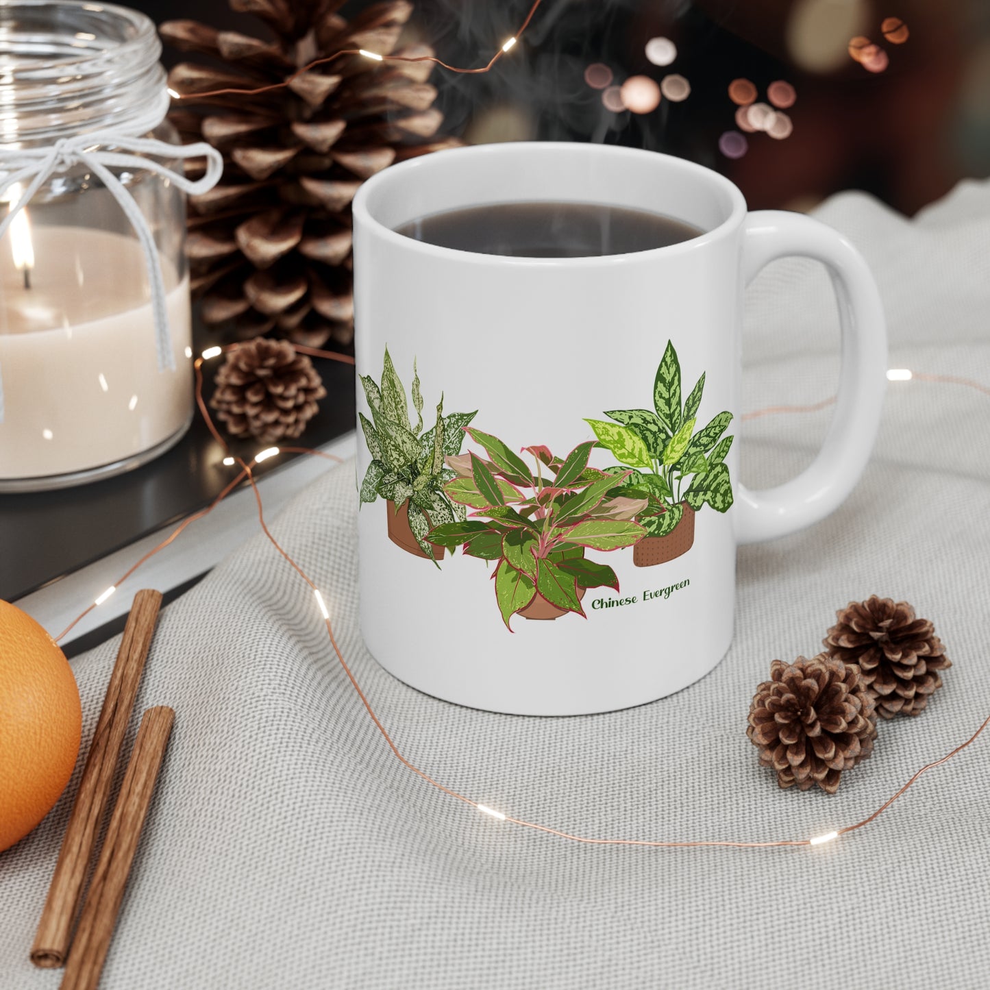 Chinese Evergreen Trio Plant Lover Mug - White