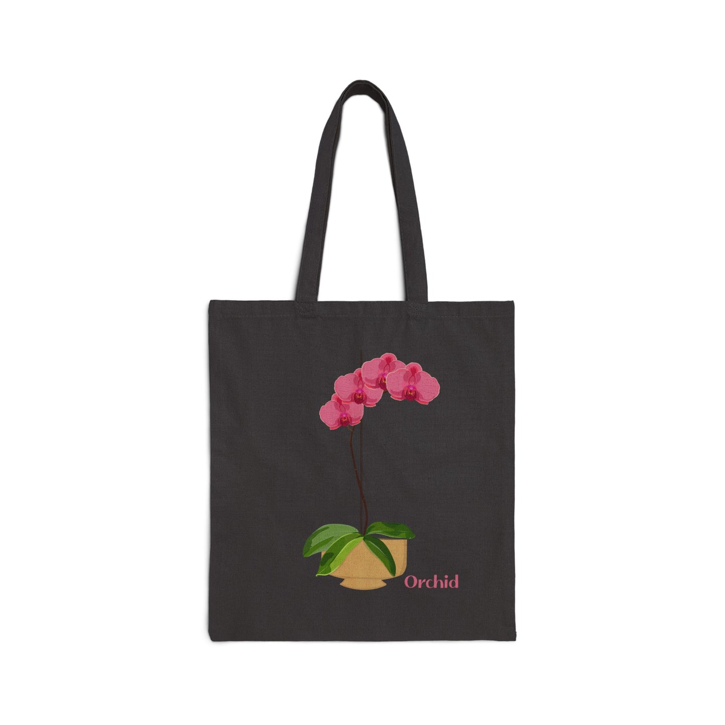 Pink Orchid Plant and Flower Lover Canvas Tote Bag - Black