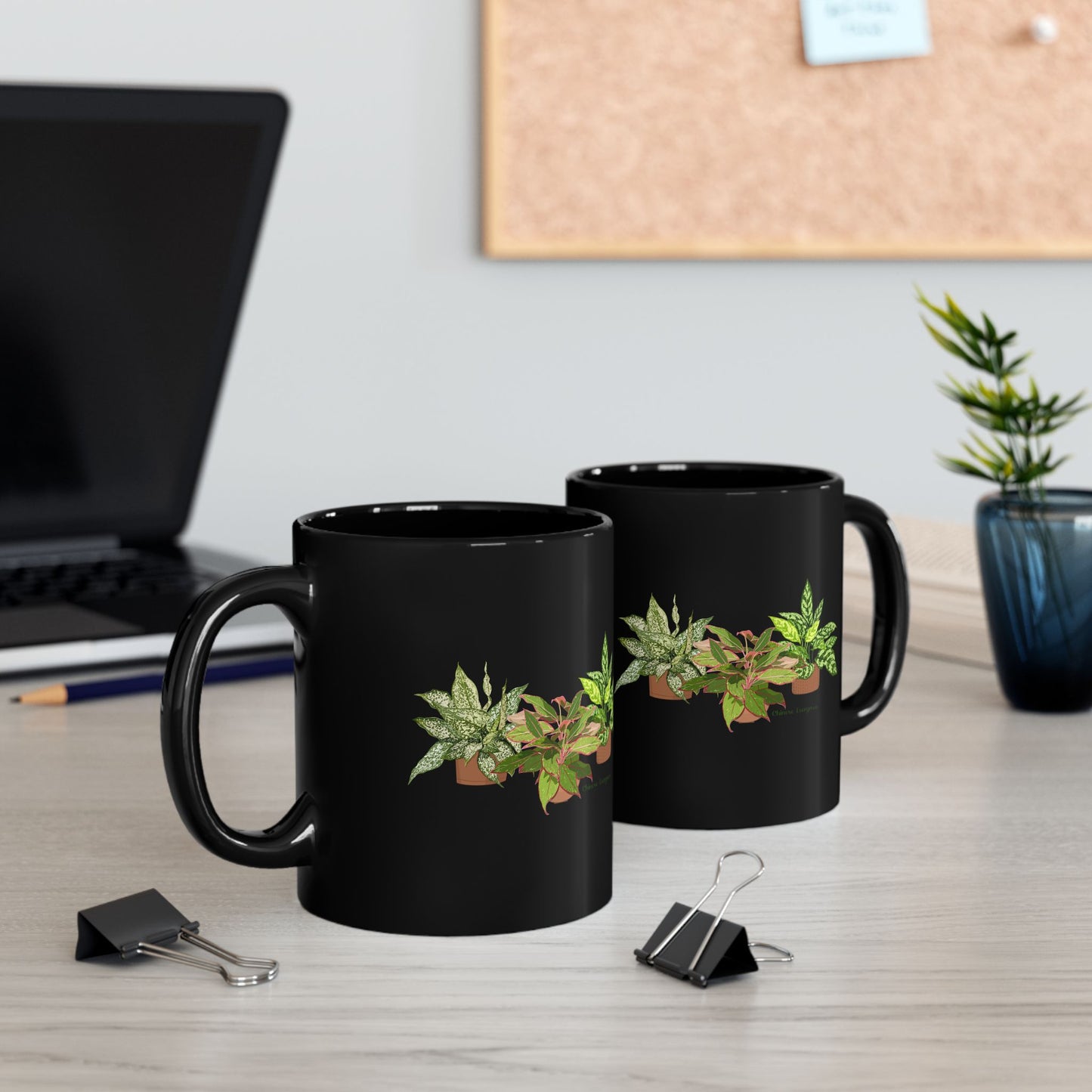 Chinese Evergreen Trio Plant Lover Mug - Black