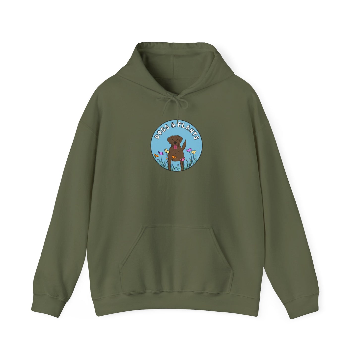 Dogs & Plants Hoodie for Brown Lab & Plant Lovers - Army Green