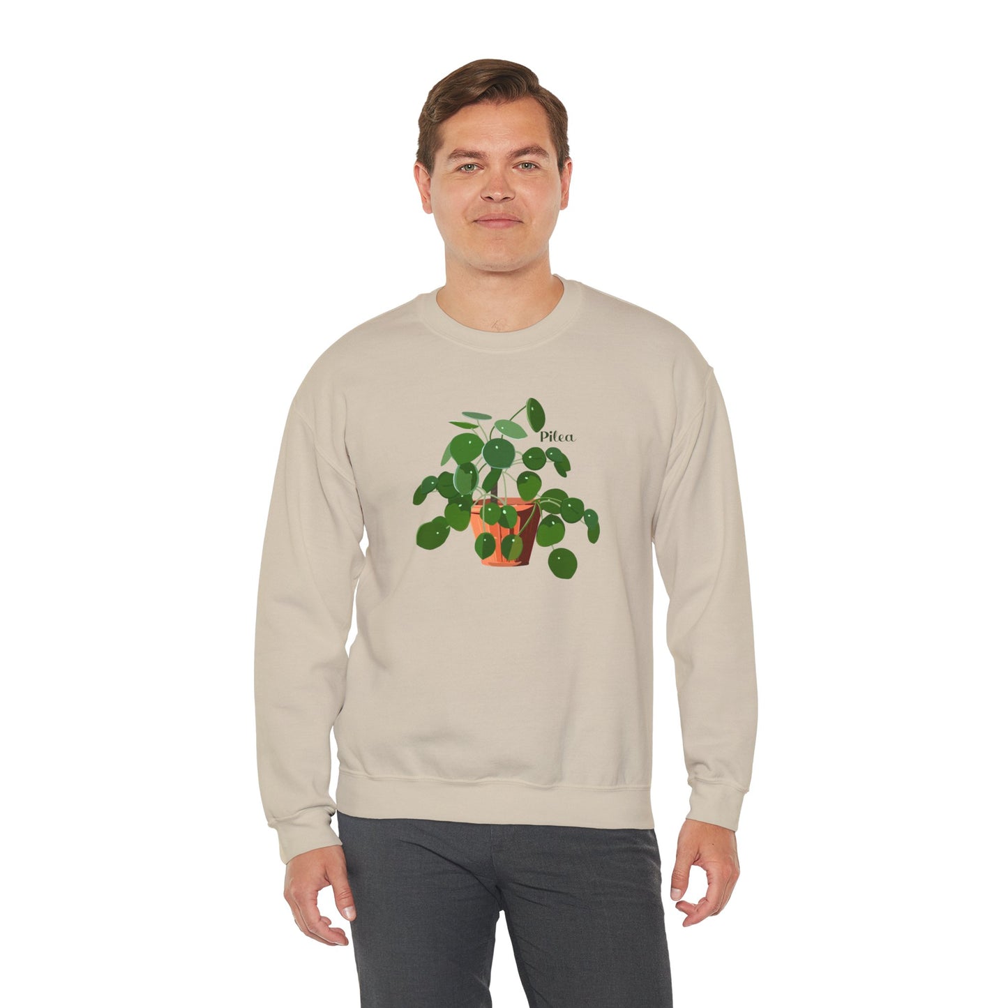 Pilea Peperomioides 'Chinese Money Plant' Plant Lover Crewneck Sweatshirt - Beige