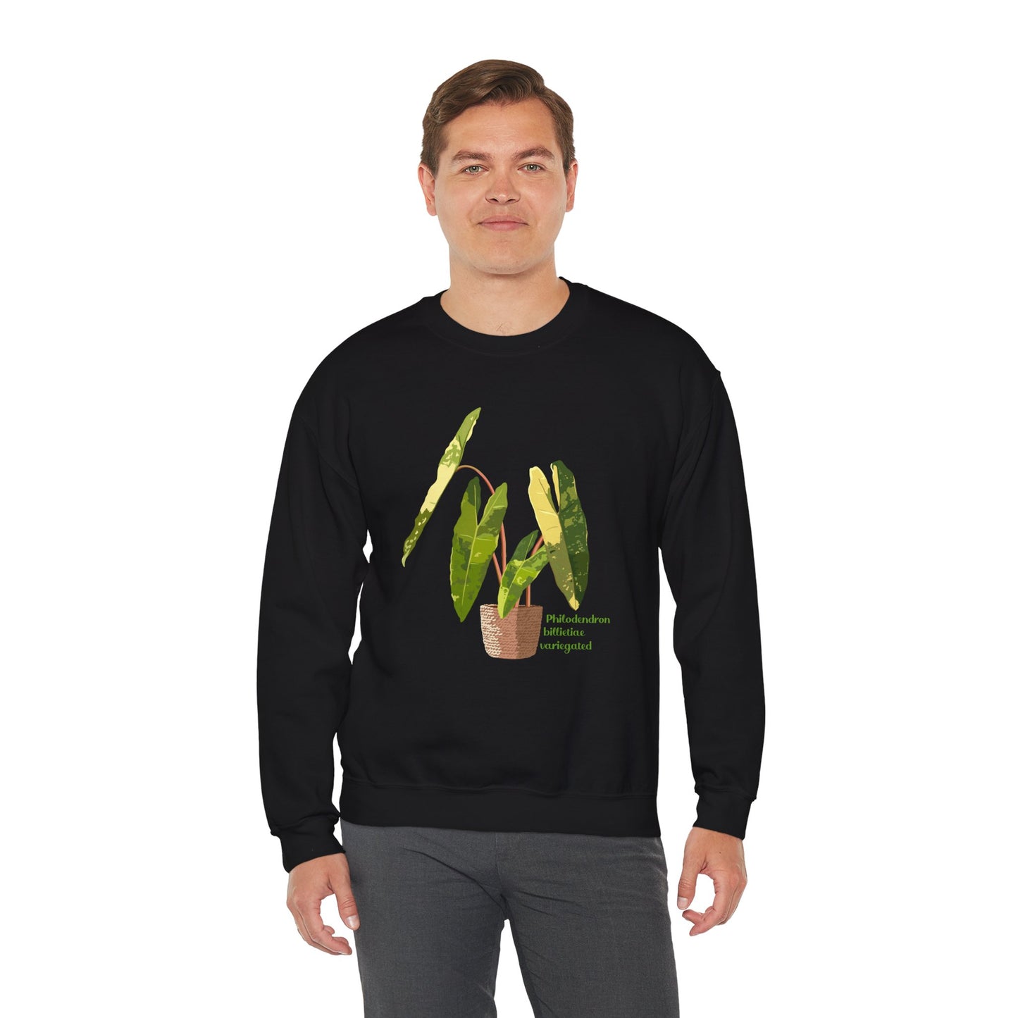 Philodendron Billietiae Variegated Plant Lover Crewneck Sweatshirt - Black