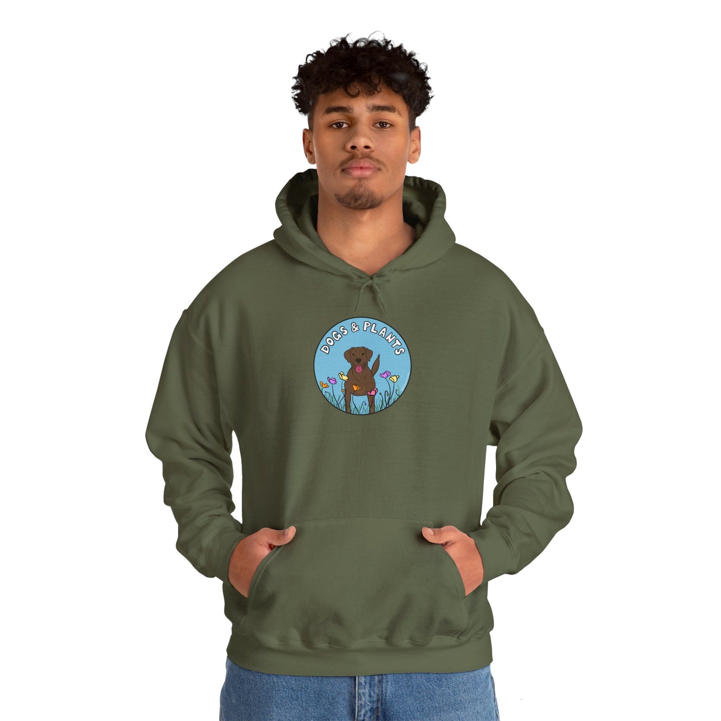 Dogs & Plants Hoodie for Brown Lab & Plant Lovers - Army Green