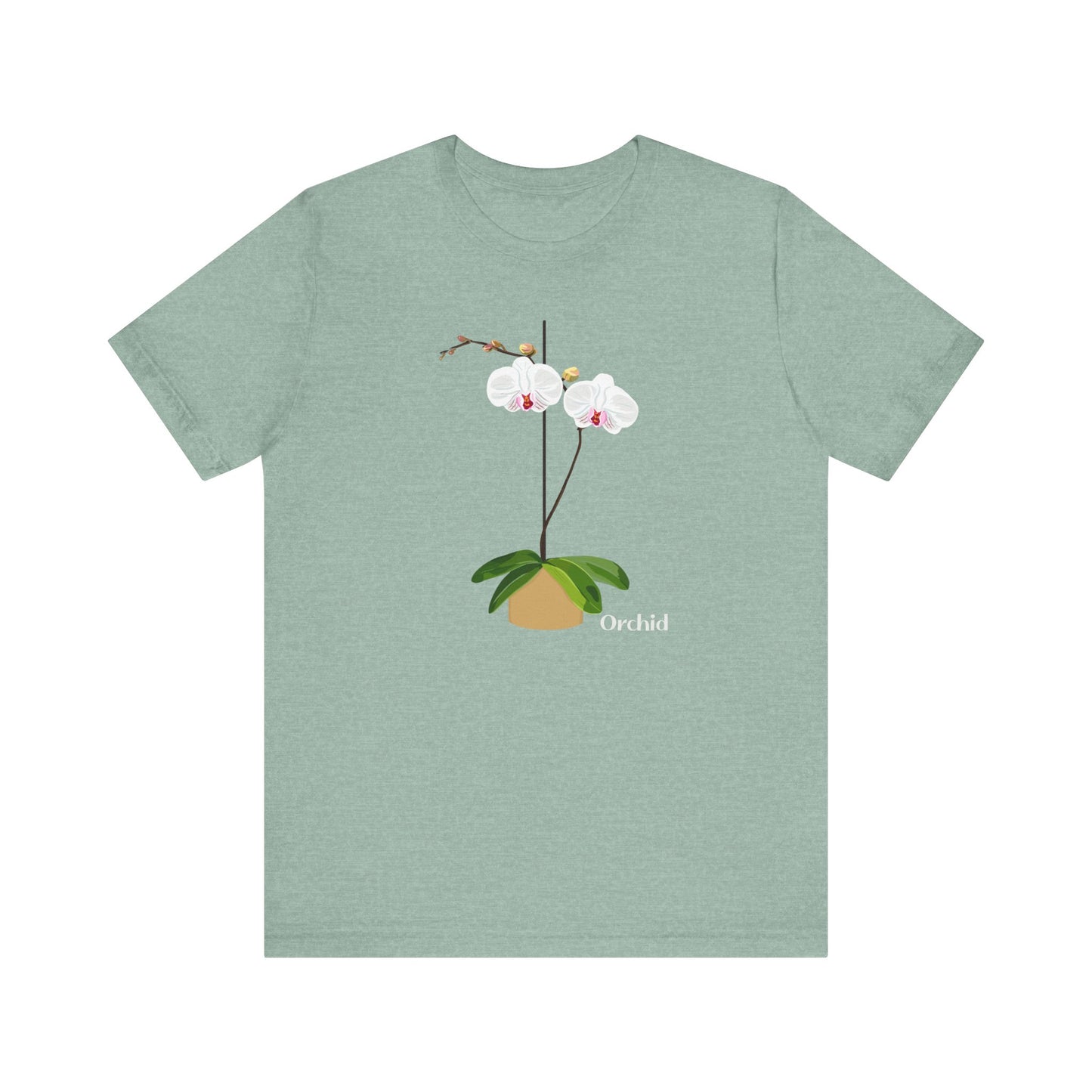 White Orchid T-Shirt for Plant and Flower Lovers - Tan, Mauve, Purple or Blue