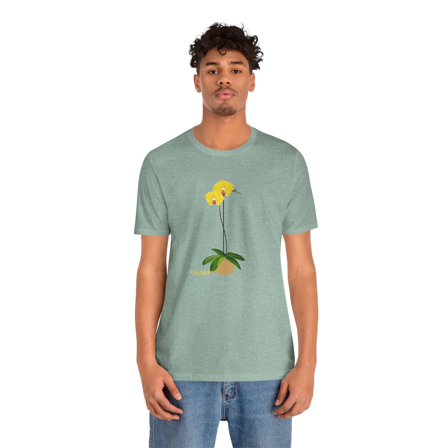 Yellow Orchid T-Shirt for Plant and Flower Lovers - White, Peach, Green or Blue