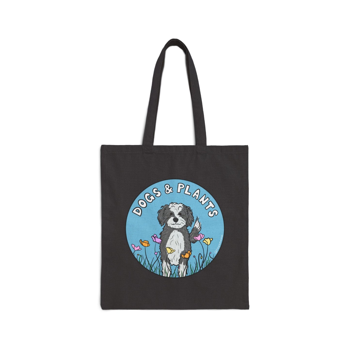 Dogs & Plants Doodle & Plant Lover Canvas Tote Bag - Black
