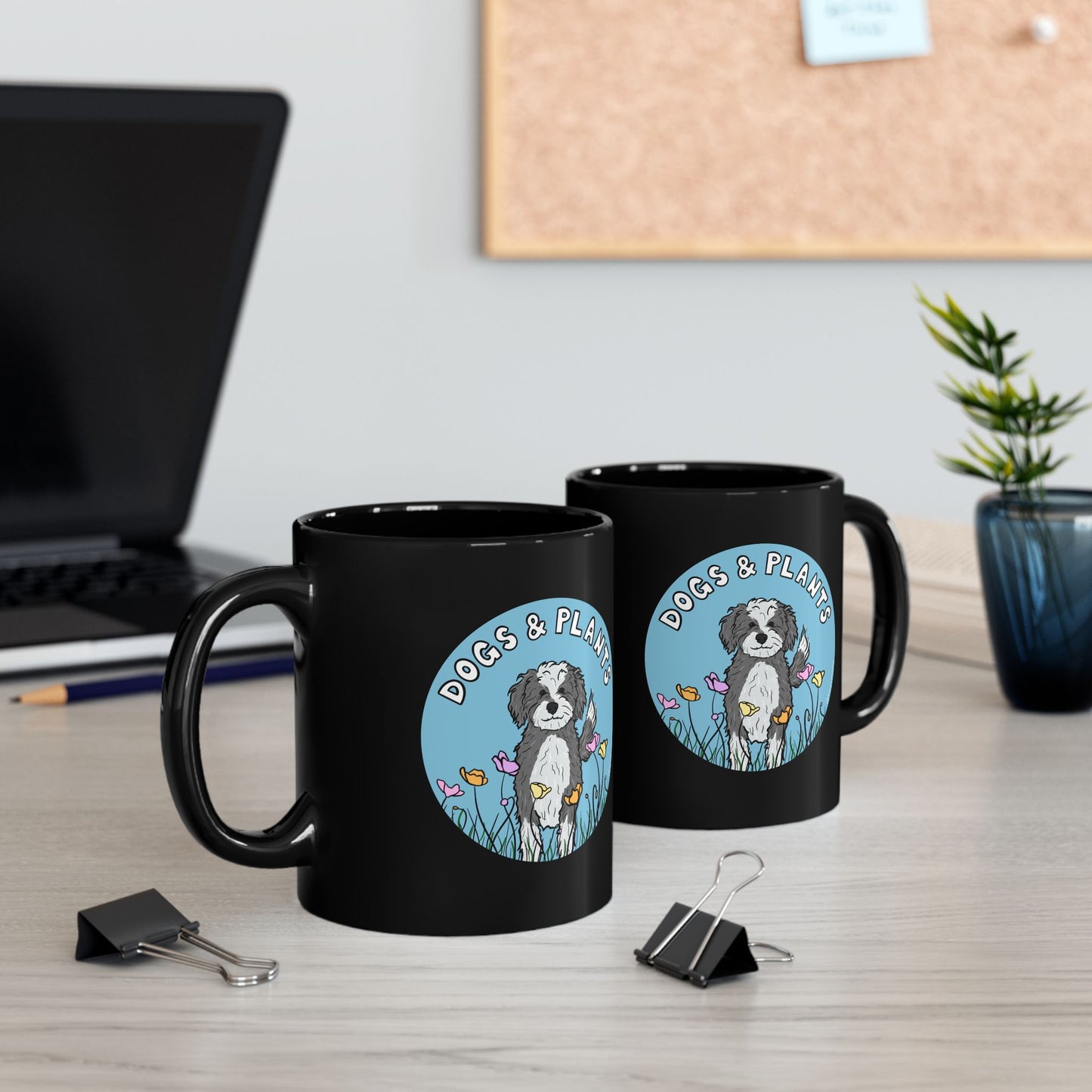 Dogs & Plants Doodle & Plant Lover Mug - Black