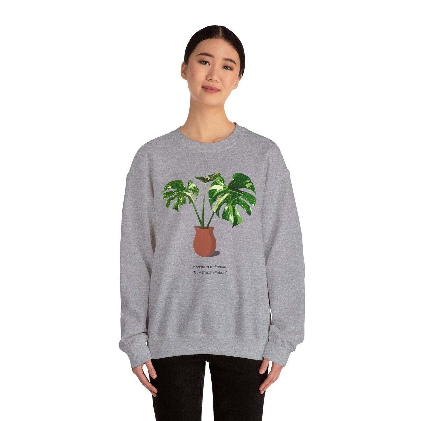 Monstera Deliciosa Thai Constellation Plant Lover Crewneck Sweatshirt - Grey