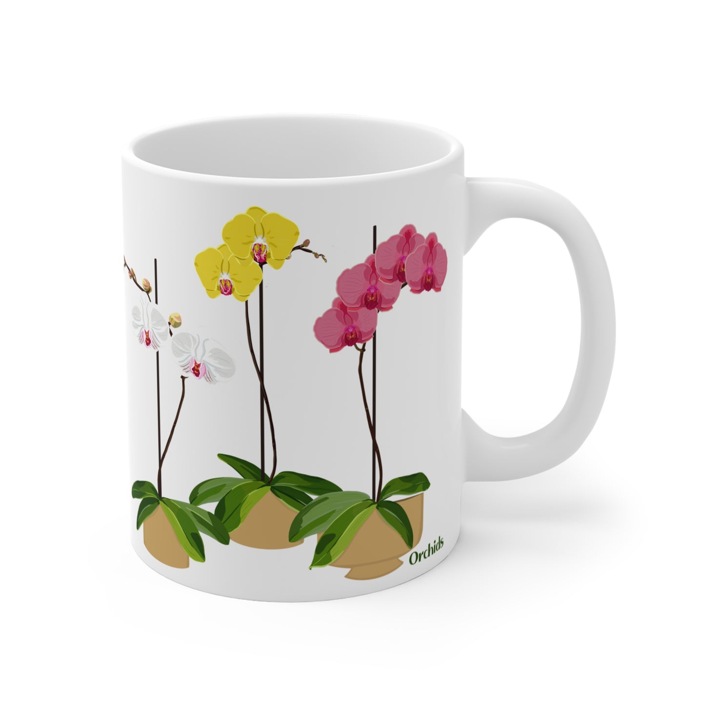 Colorful Orchid Trio Plant and Flower Lover Mug - White