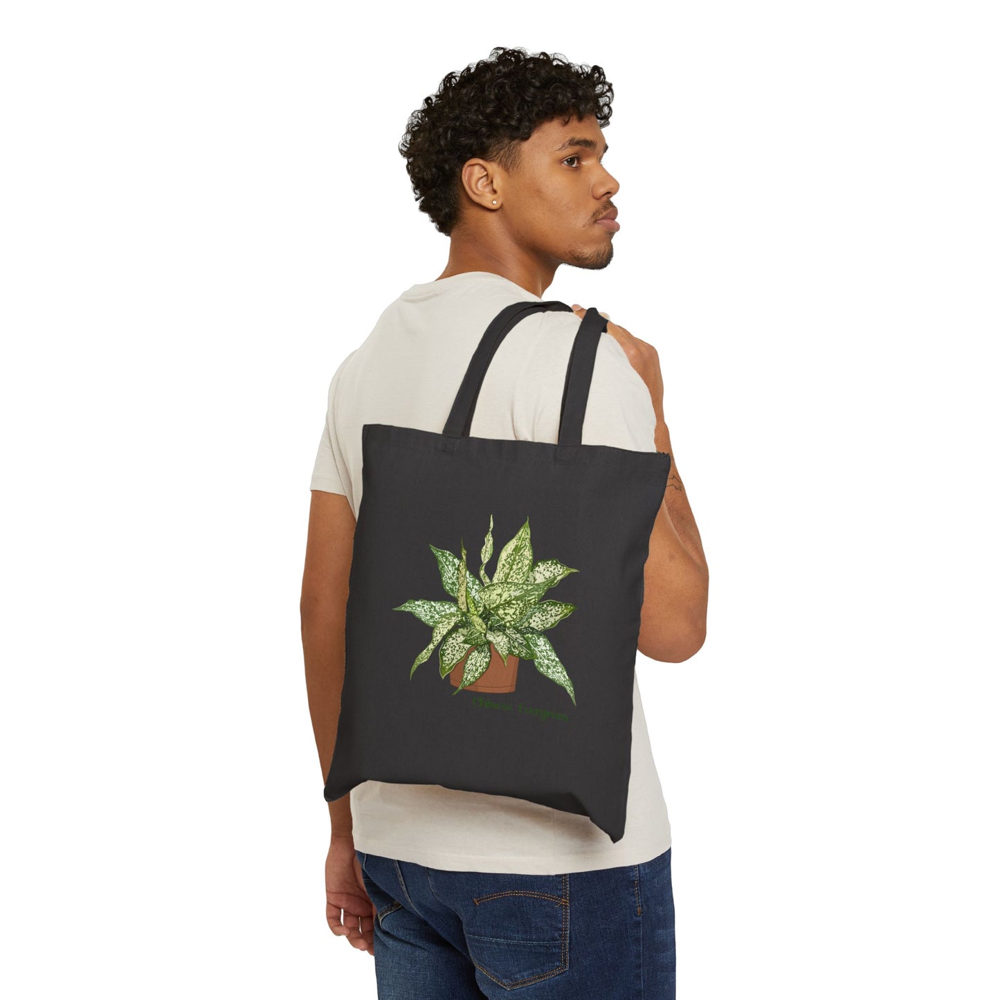 Chinese Evergreen Plant Lover Canvas Tote Bag - Black