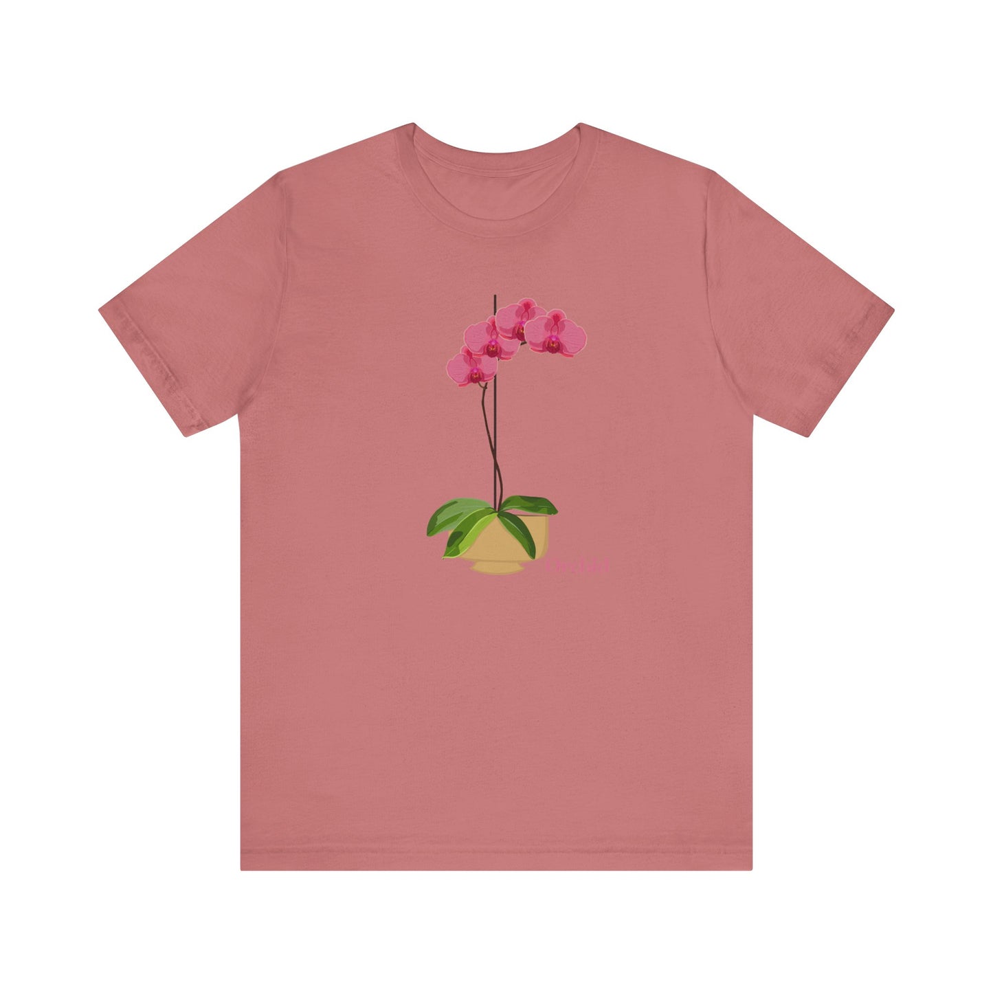 Pink Orchid T-Shirt for Plant and Flower Lovers - White, Tan, Mauve, Green or Blue