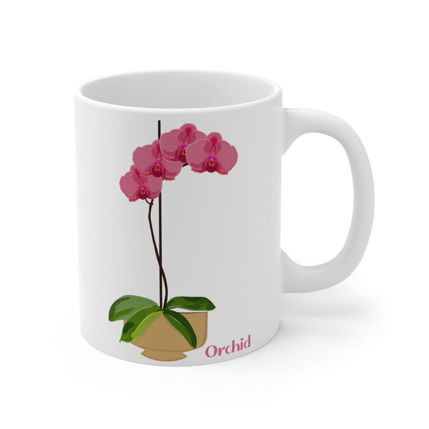 Pink Orchid Plant and Flower Lover Mug - White