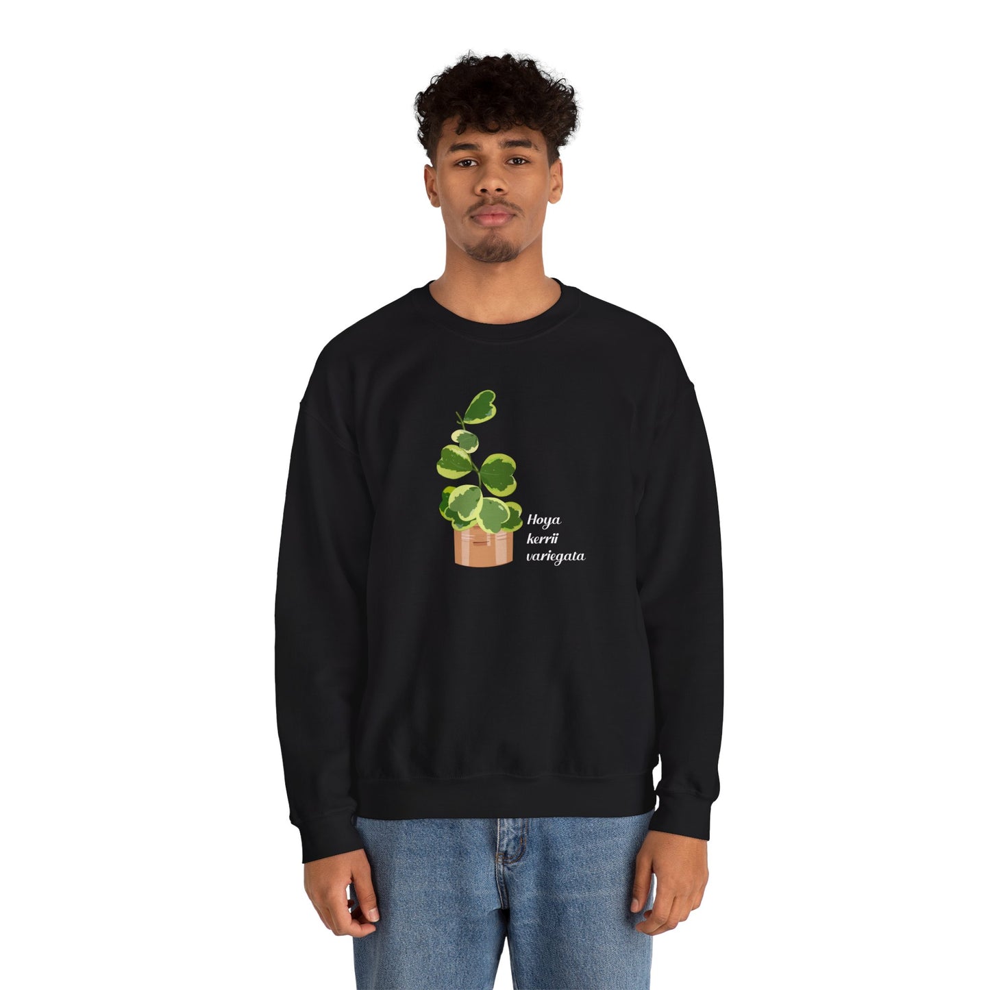 Hoya Kerrii Variegata Plant Lover Crewneck Sweatshirt - Black