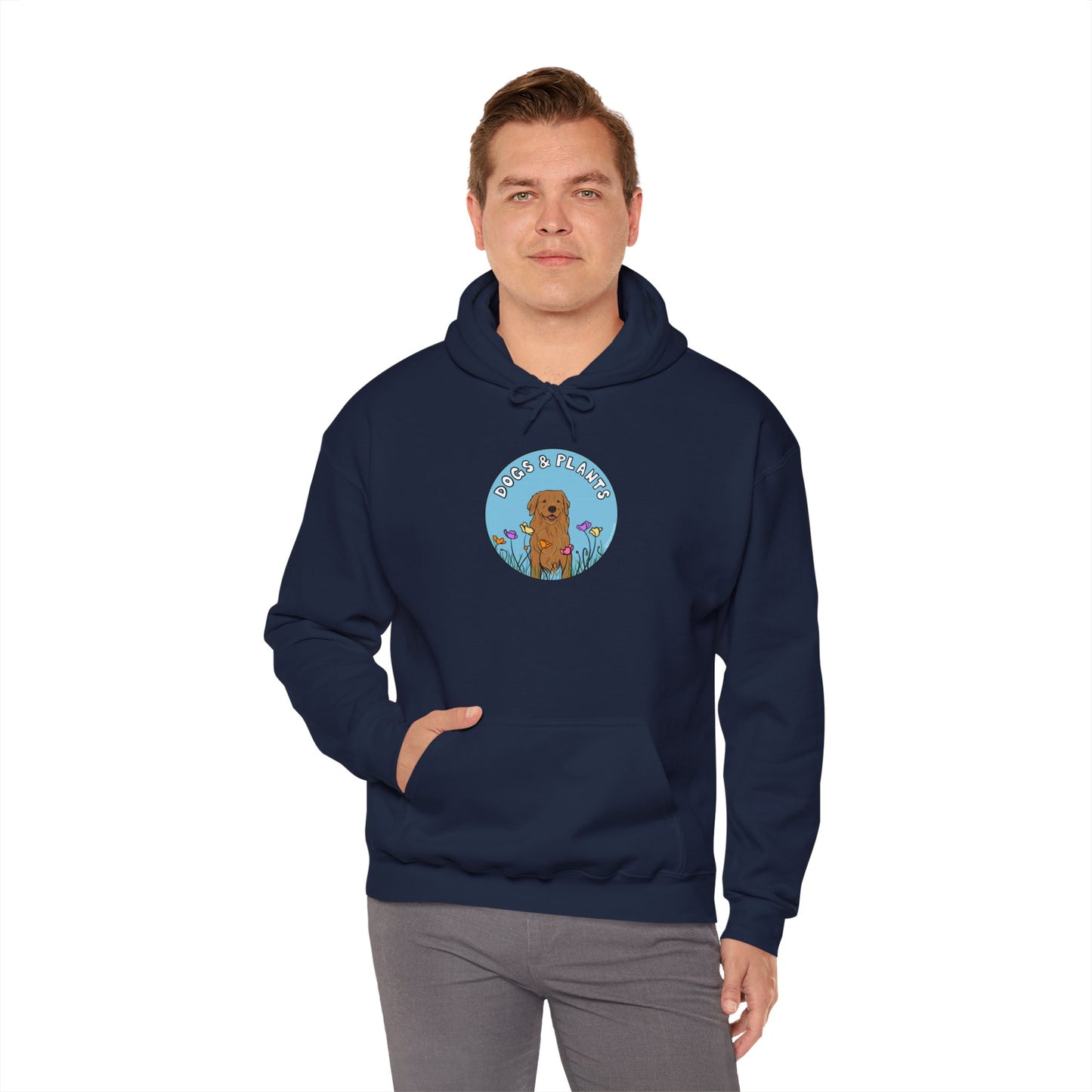 Dogs & Plants Hoodie for Golden Retriever & Plant Lovers - Navy