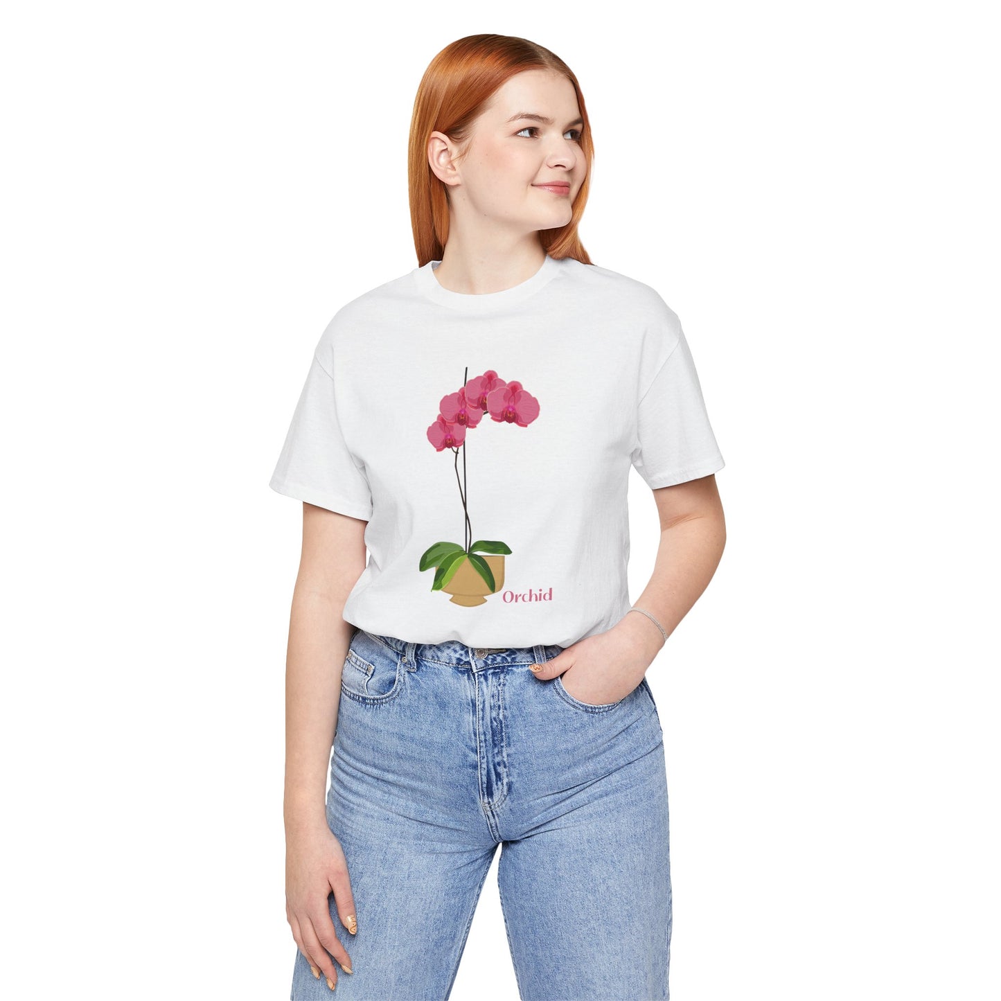 Pink Orchid T-Shirt for Plant and Flower Lovers - White, Tan, Mauve, Green or Blue