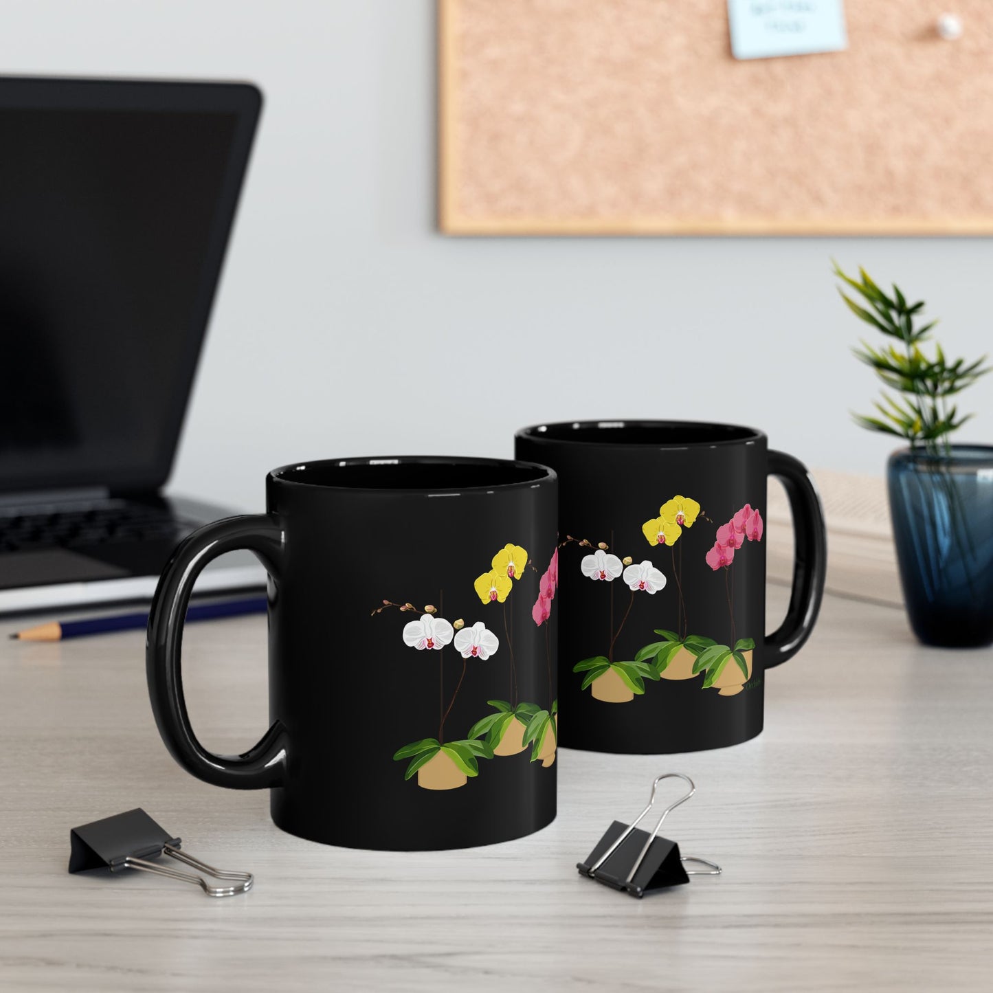 Colorful Orchid Trio Plant and Flower Lover Mug - Black