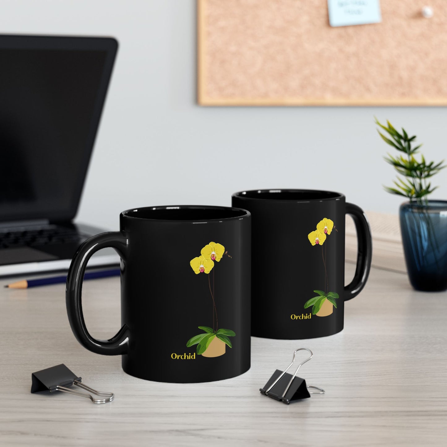 Yellow Orchid Plant and Flower Lover Mug - Black