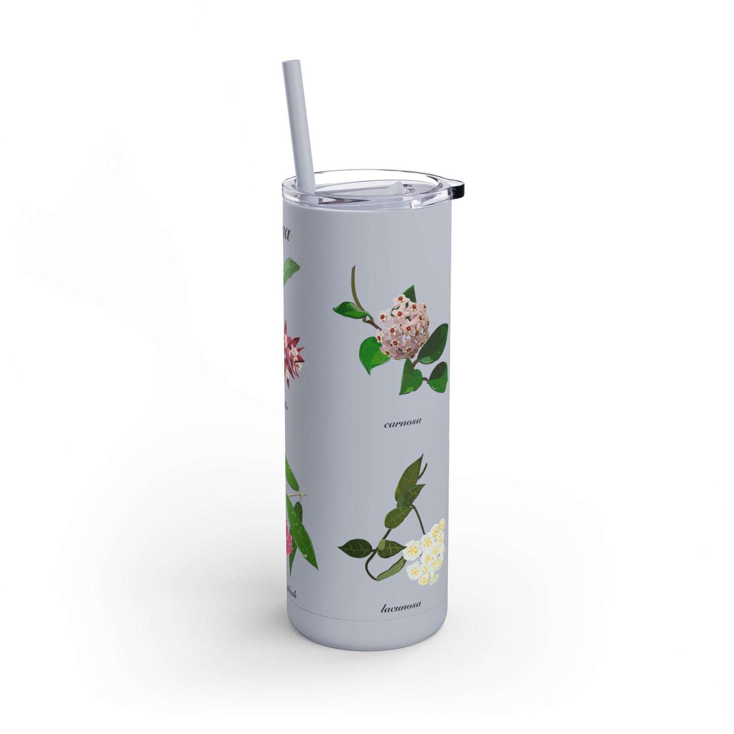 Hoyas in Bloom Design on Dusty Blue Tumbler by Maars Maker, 20oz. Thermos Cup for Plant Lovers