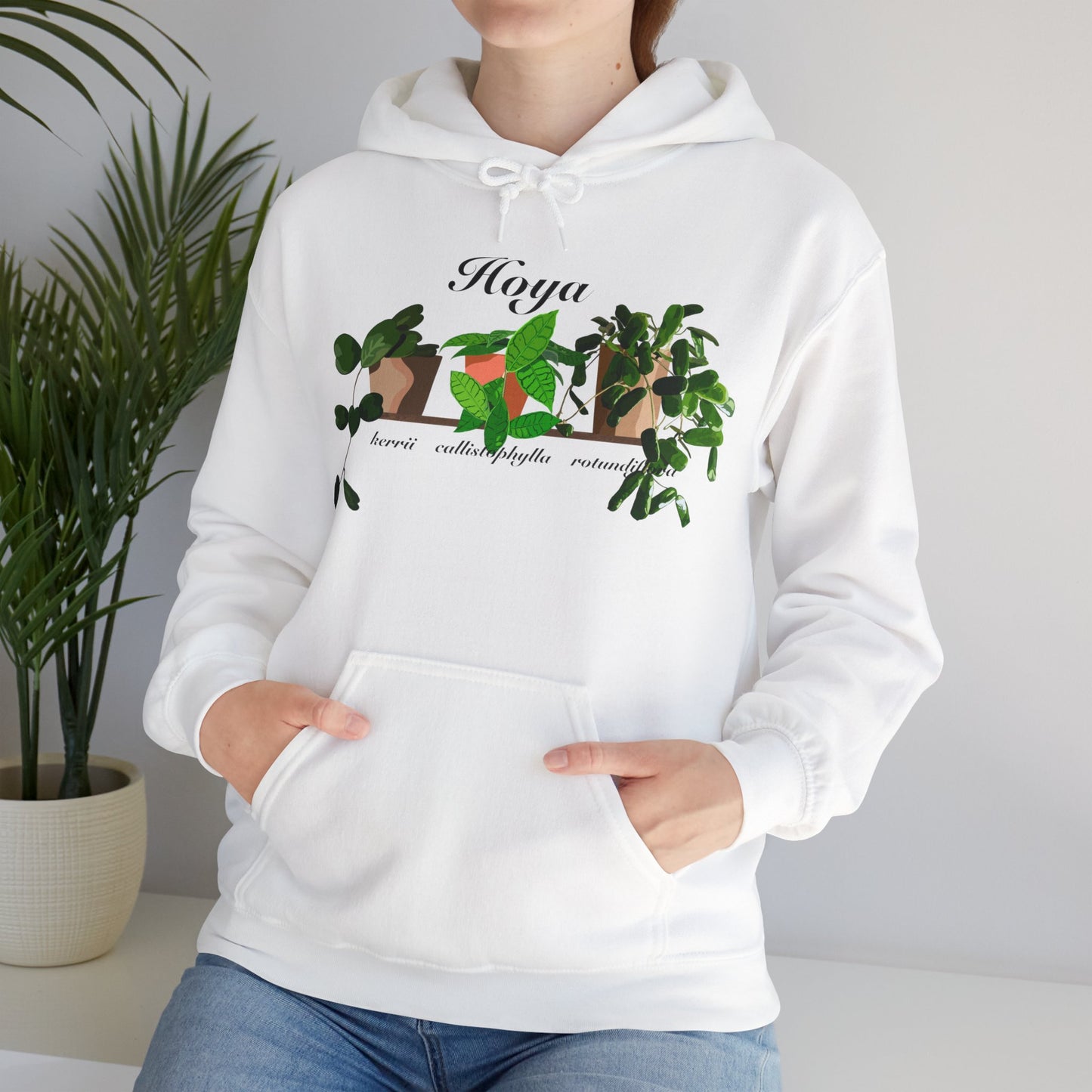 Hoya Kerrii, Callistophylla and Rotundiflora Trio Plant Hoodie - White