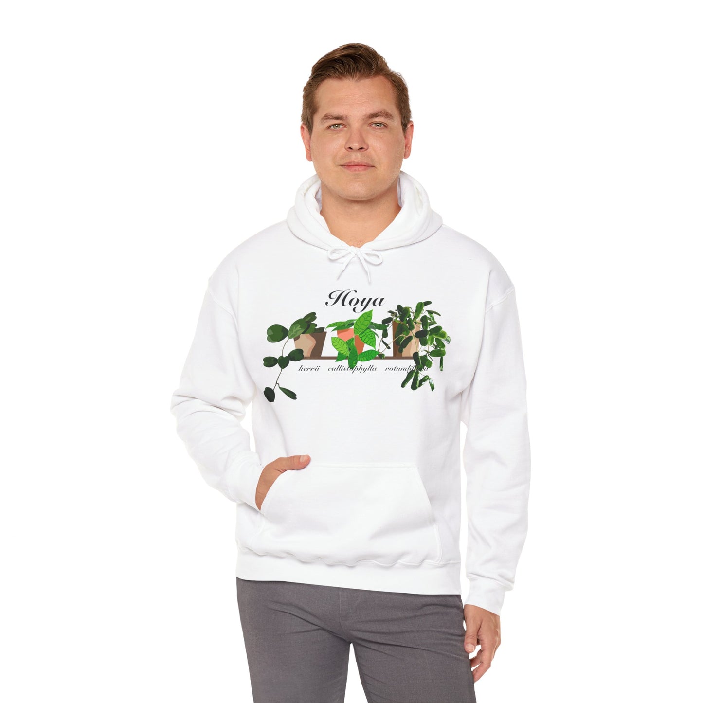 Hoya Kerrii, Callistophylla and Rotundiflora Trio Plant Hoodie - White