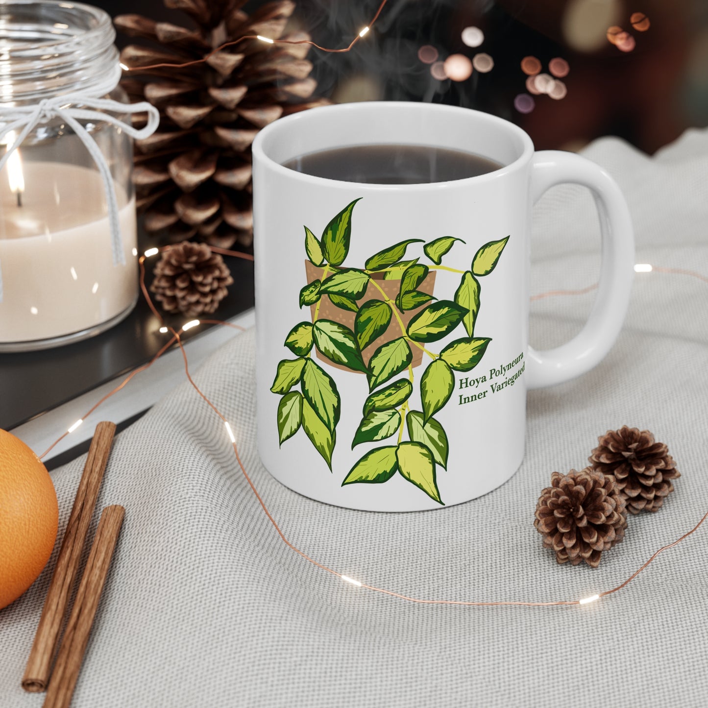 Hoya Polyneura Inner Variegated Plant Lover Mug - White