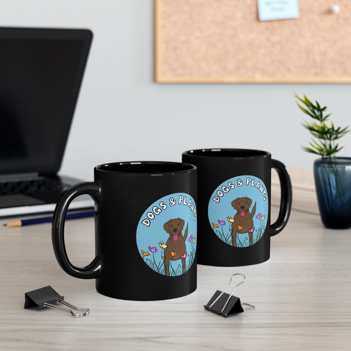 Dogs & Plants Brown Lab & Plant Lover Mug - Black