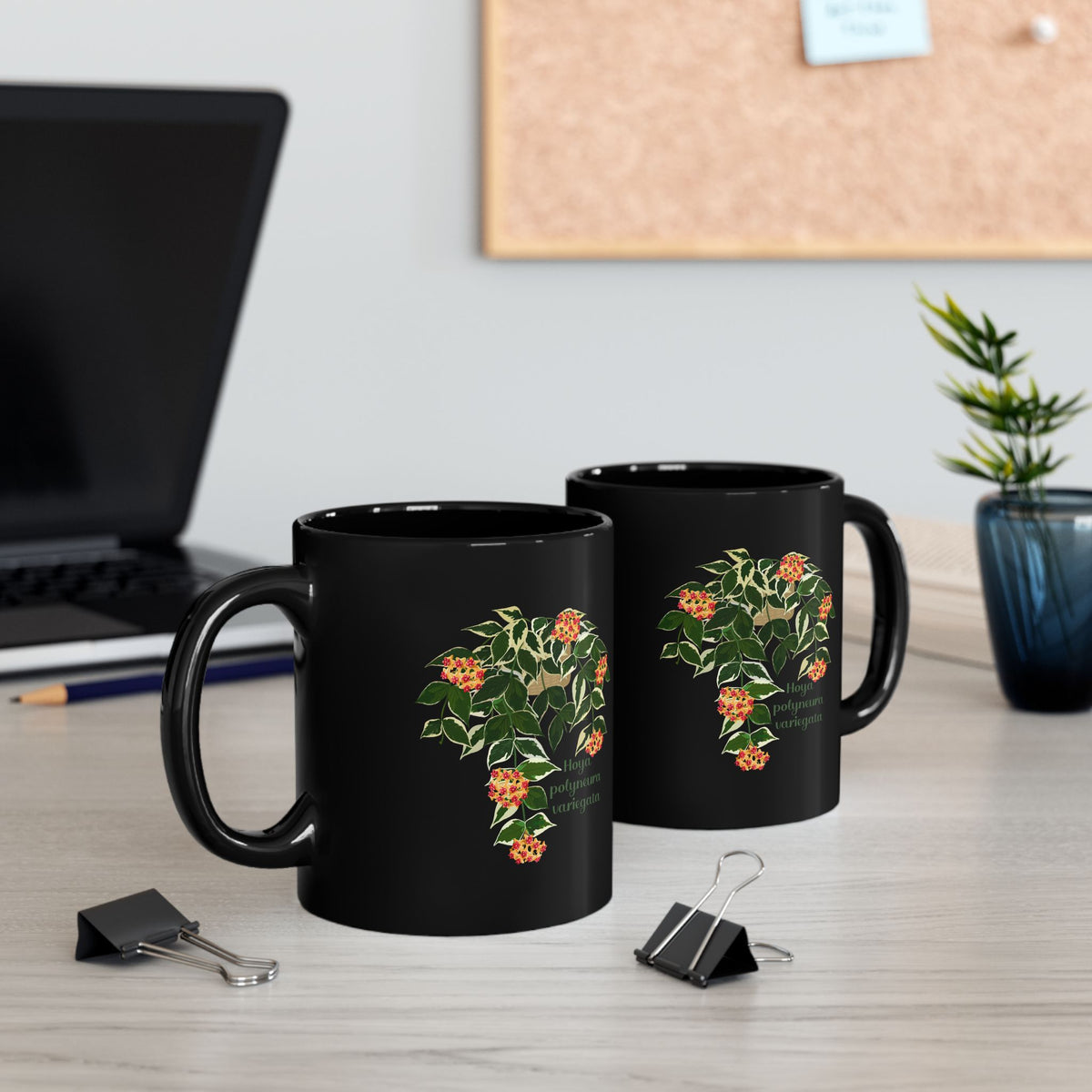 Blooming Hoya Polyneura Variegata Plant Lover Mug - Black