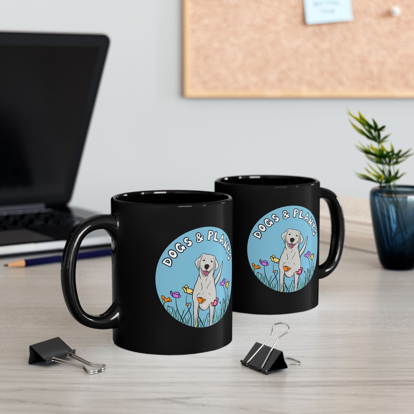Dogs & Plants White Labrador & Plant Lover Mug - Black