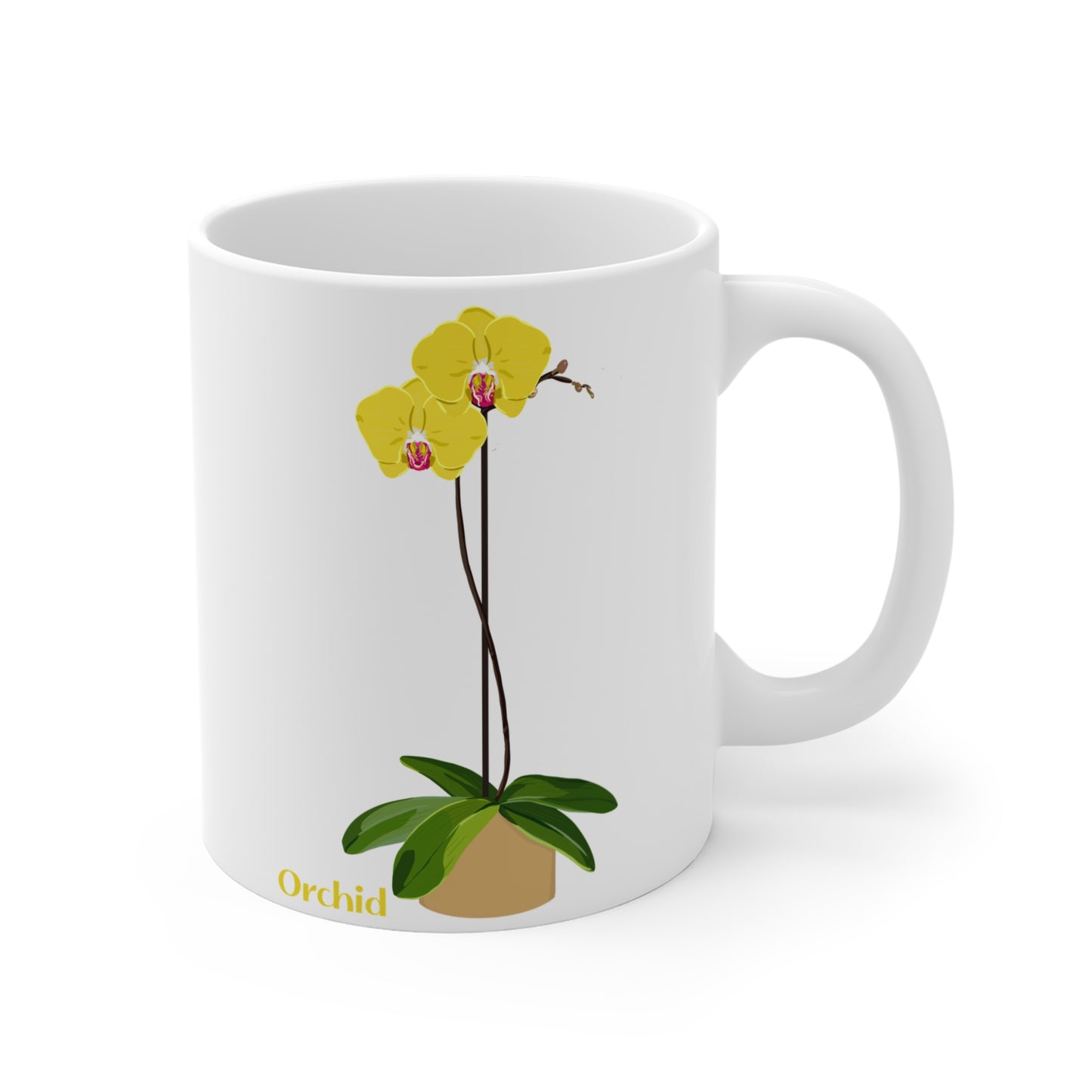 Yellow Orchid Plant and Flower Lover Mug - White