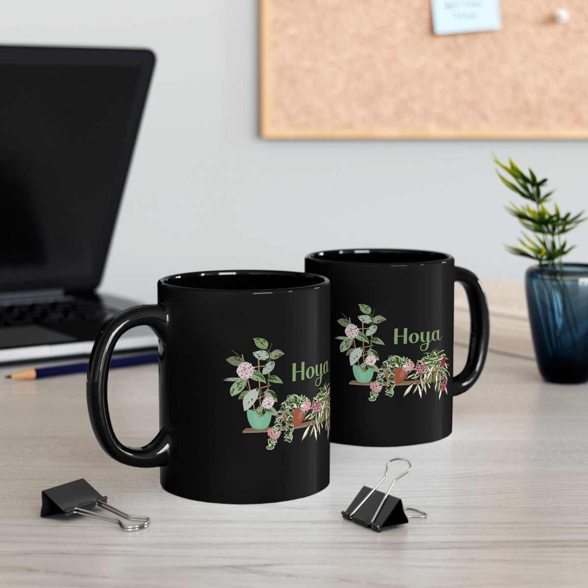 Hoya Hindu Rope, Carnosa, & Wayetii Trio Plant Lover Mug - Black
