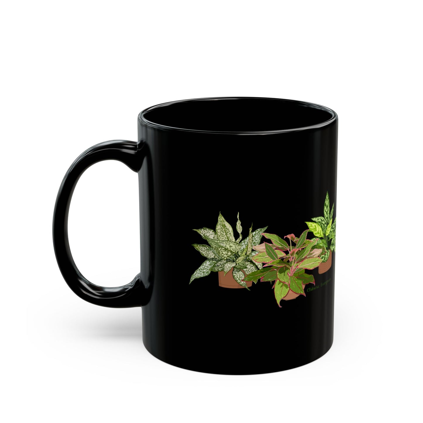 Chinese Evergreen Trio Plant Lover Mug - Black