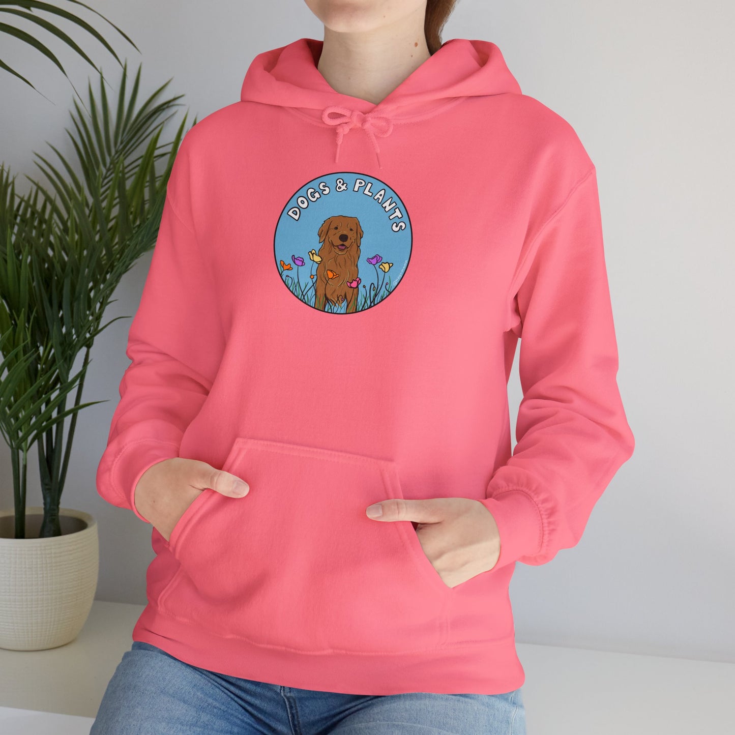 Dogs & Plants Hoodie for Golden Retriever & Plant Lovers - Pink