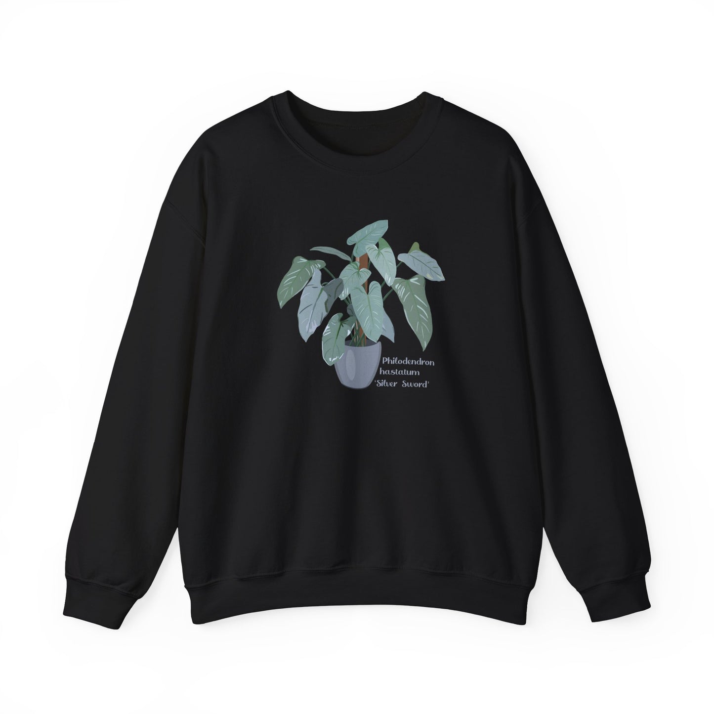 Philodendron Hastatum Silver Sword Plant Lover Crewneck Sweatshirt - Black