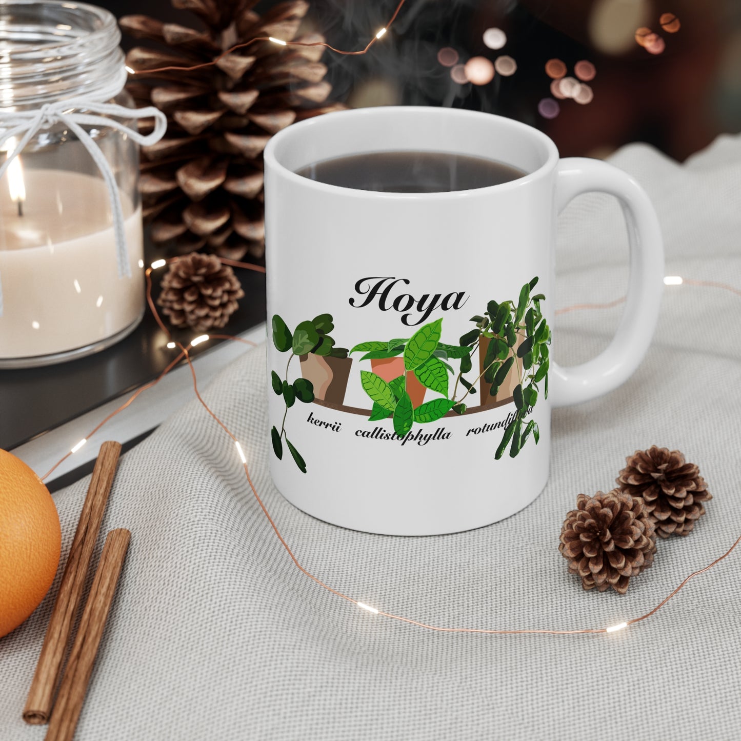 Hoya Kerrii, Callystophylla and Rotundiflora Plant Lover Mug - White