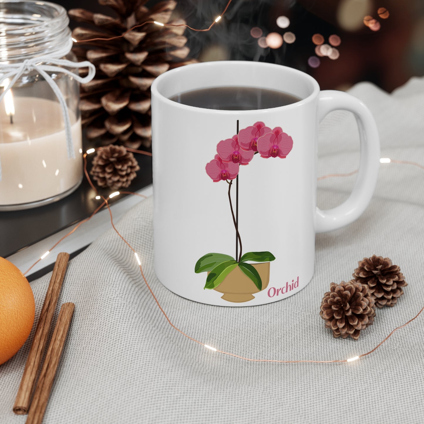 Pink Orchid Plant and Flower Lover Mug - White