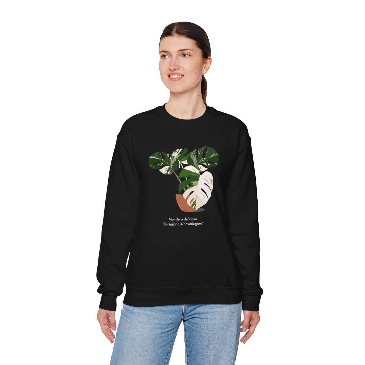 Monstera Deliciosa Borsigiana Albovariegata Plant Lover Crewneck Sweatshirt - Black