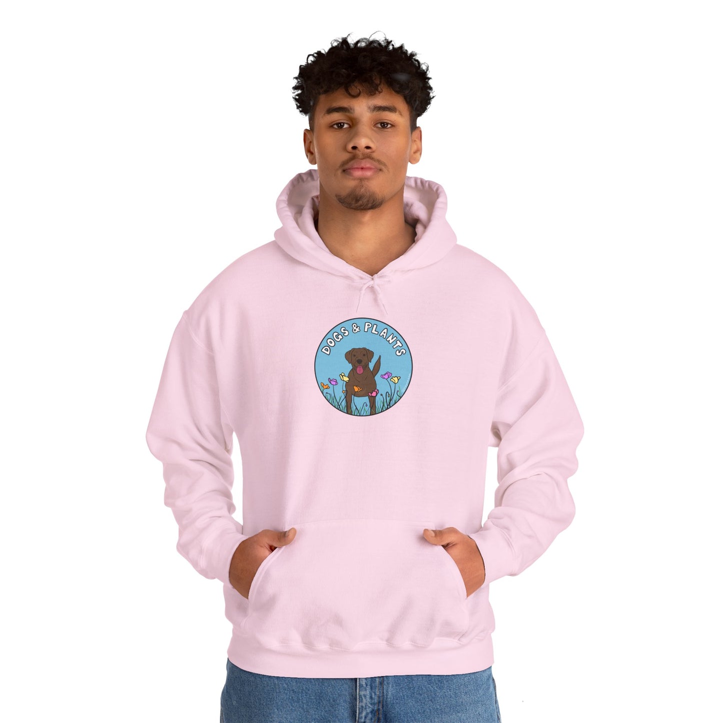 Dogs & Plants Hoodie for Brown Lab & Plant Lovers - Light Pink