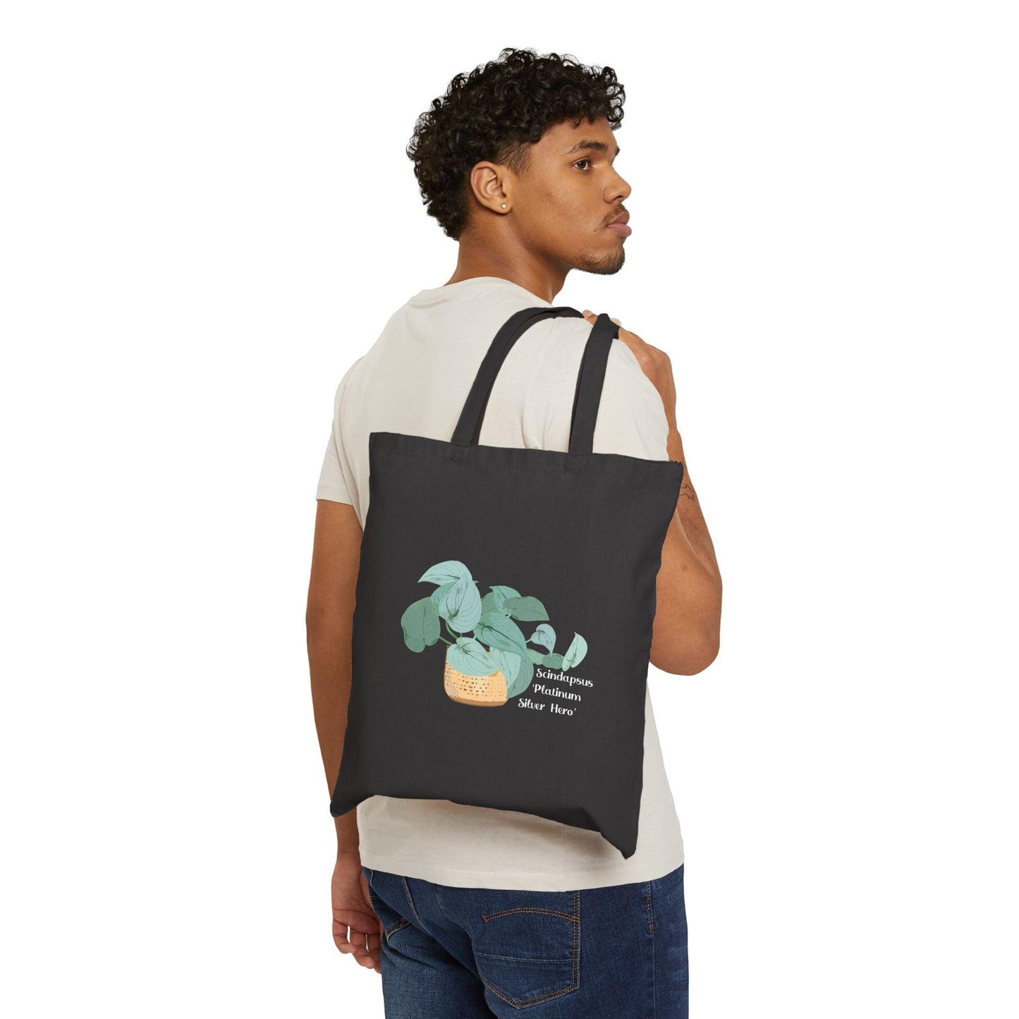Scindapsus 'Platinum Silver Hero' Canvas Tote Bag - Black