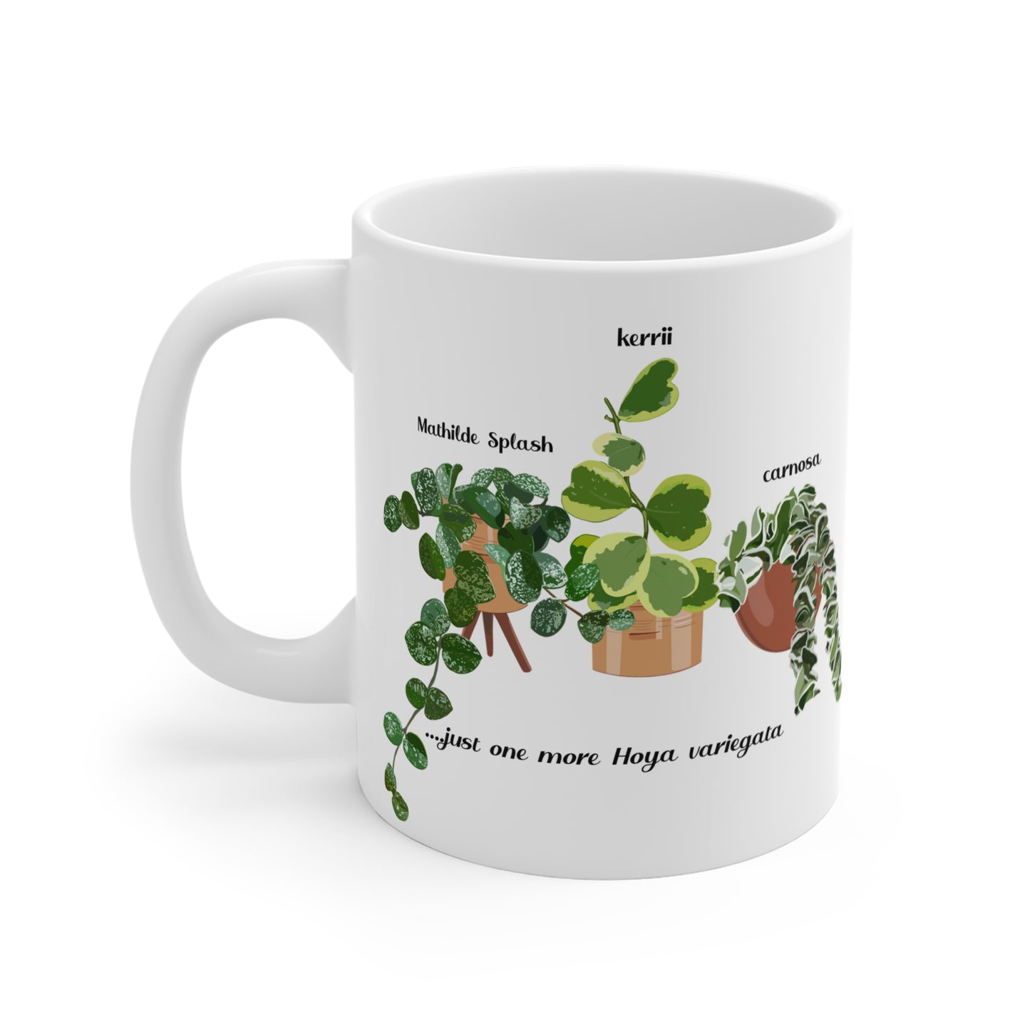 Hoya Mathilde Splash, Kerrii Variegata and Carnosa Hindu Rope Trio Plant Lover Mug - White