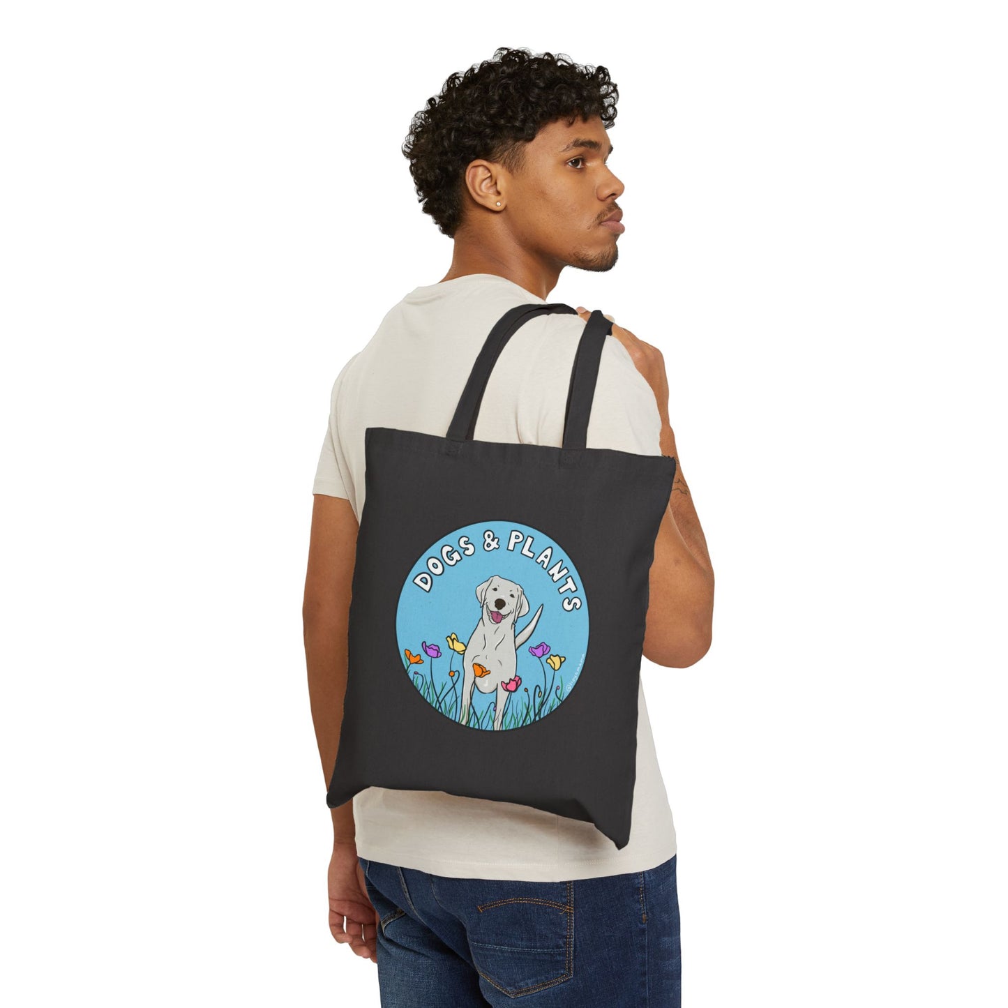 Dogs & Plants White Labrador & Plant Lover Canvas Tote Bag - Black