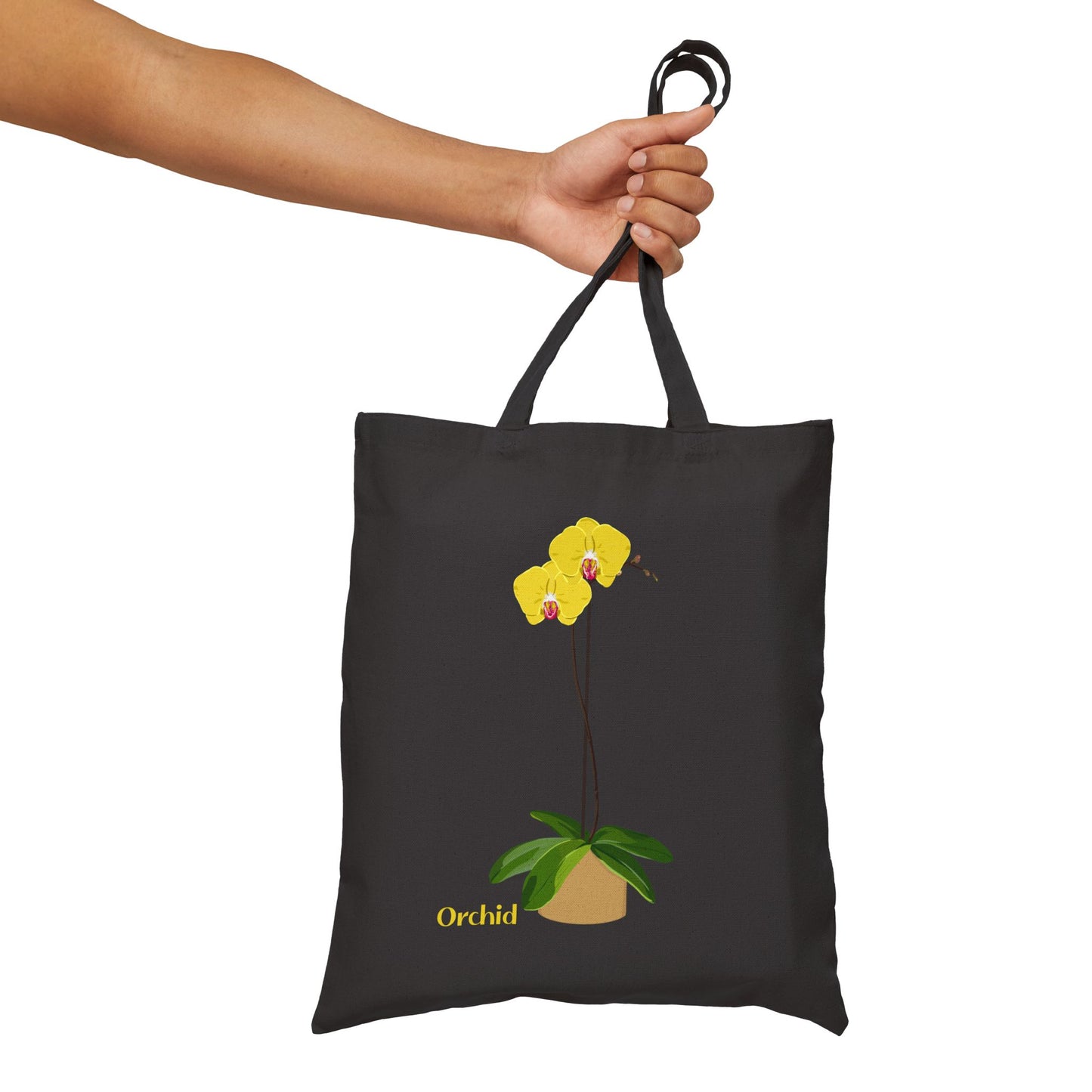 Yellow Orchid Plant and Flower Lover Canvas Tote Bag - Black