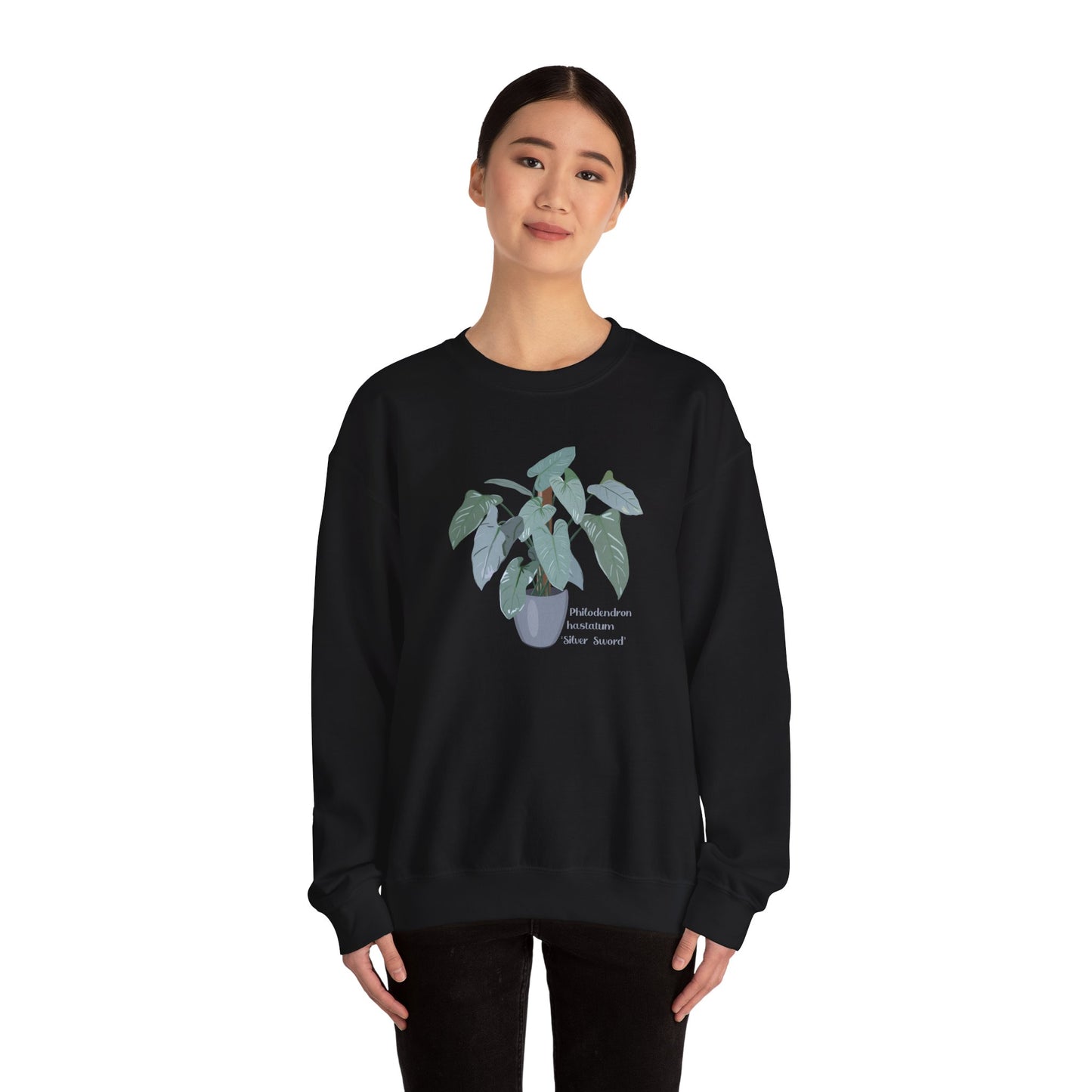 Philodendron Hastatum Silver Sword Plant Lover Crewneck Sweatshirt - Black