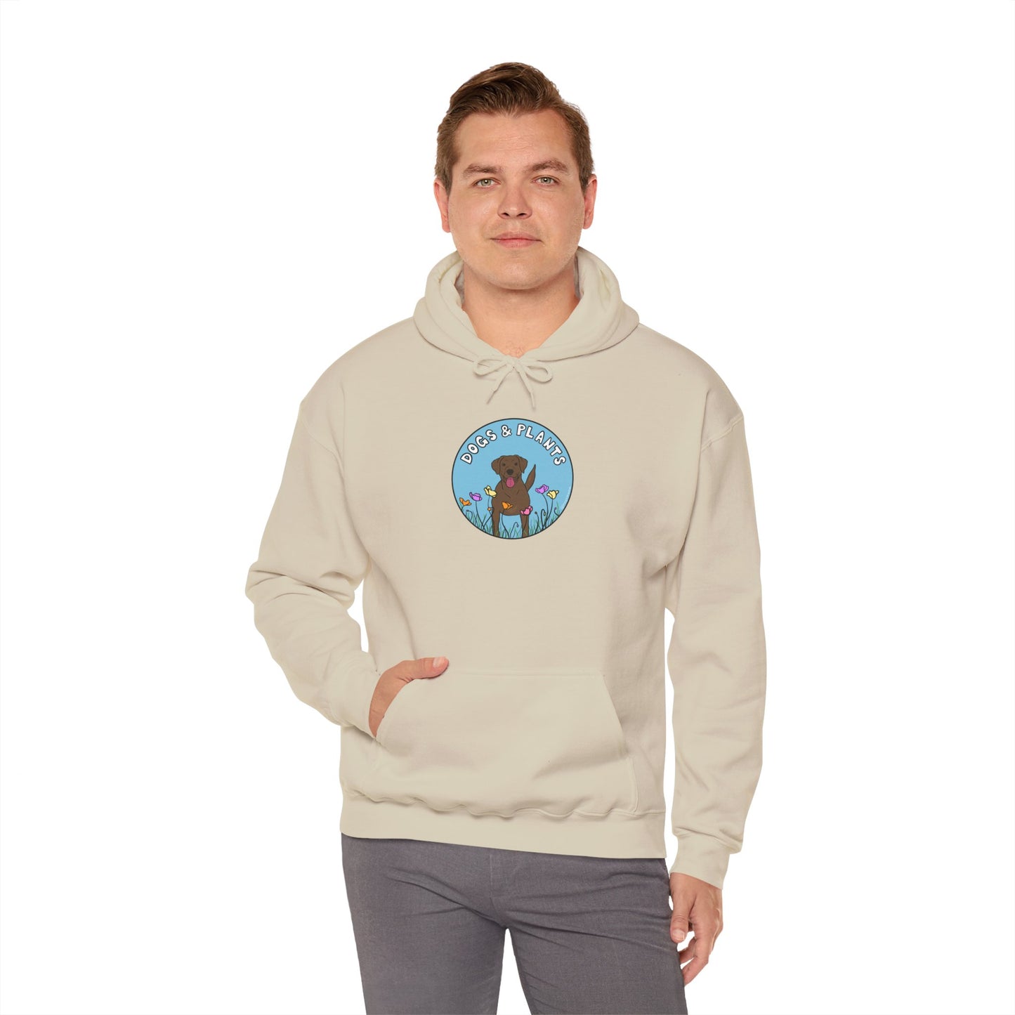 Dogs & Plants Hoodie for Brown Lab & Plant Lovers - Sand