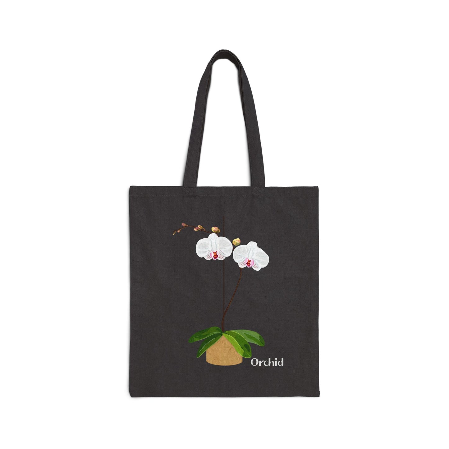 White Orchid Plant and Flower Lover Canvas Tote Bag - Black