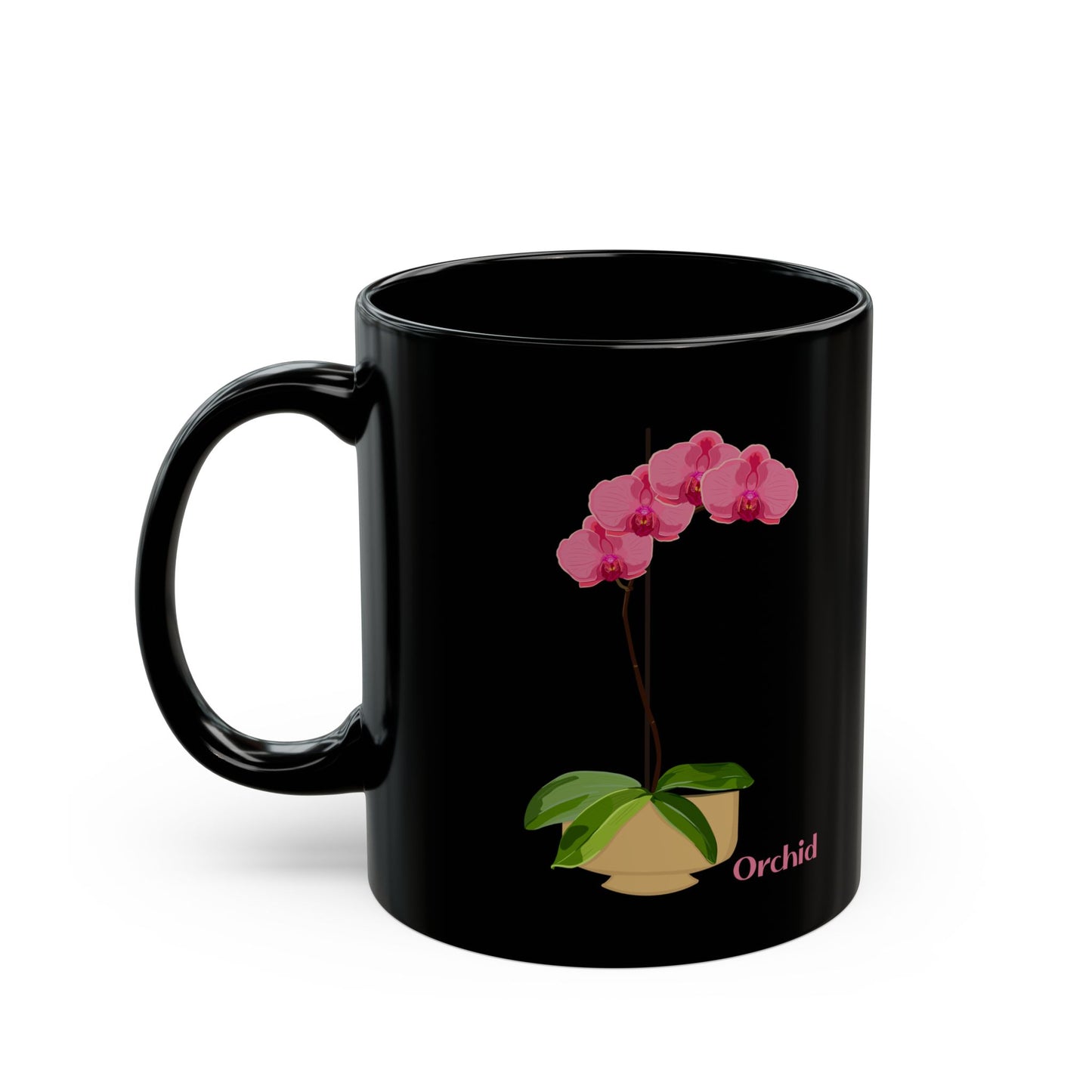 Pink Orchid Plant and Flower Lover Mug - Black