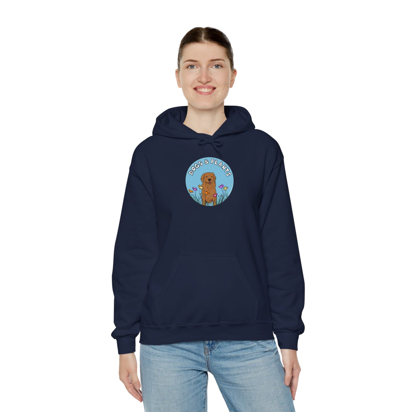 Dogs & Plants Hoodie for Golden Retriever & Plant Lovers - Navy