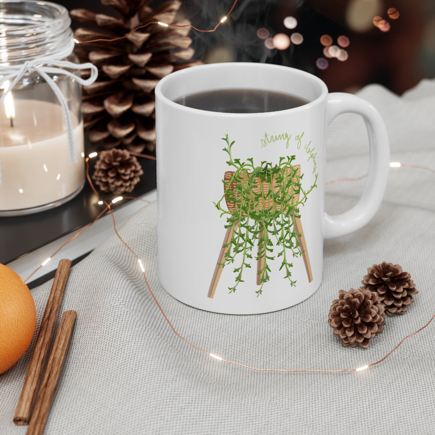String of Dolphins Plant Lover Mug - White