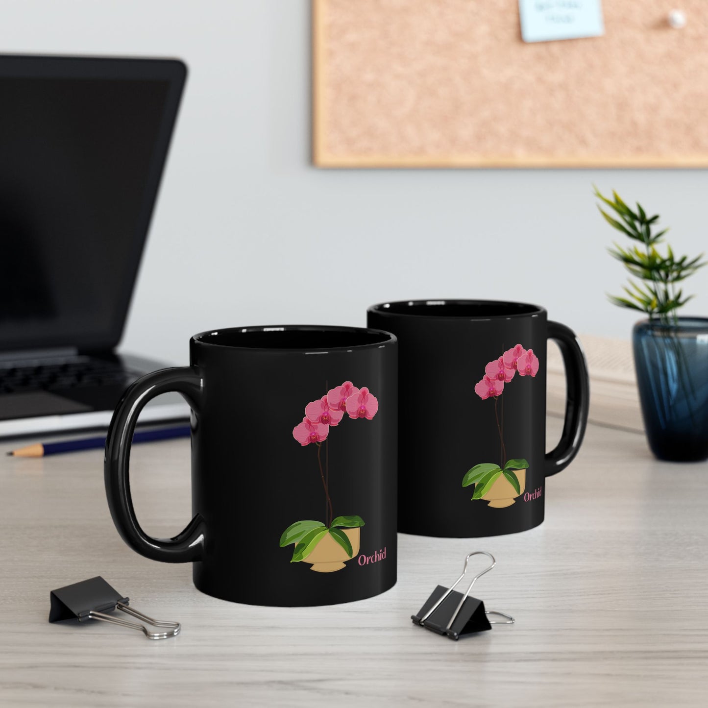 Pink Orchid Plant and Flower Lover Mug - Black